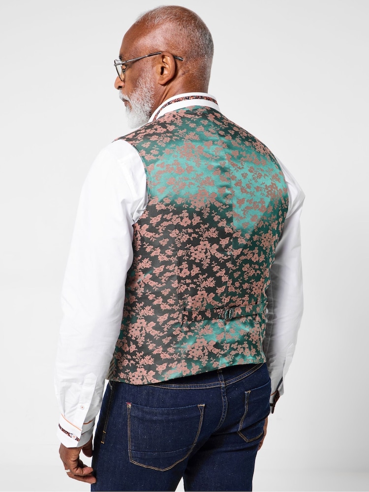 Joe Browns Green Patterned Lining Waistcoat - Image 2 of 7