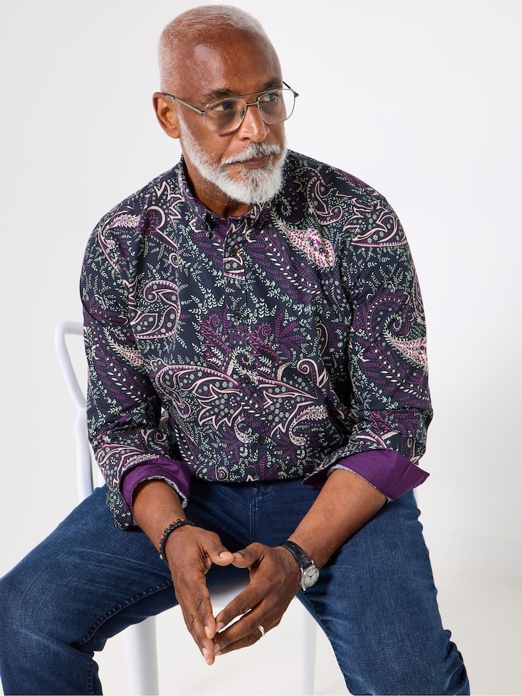 Joe Browns Purple Paisley Print Shirt - Image 2 of 6