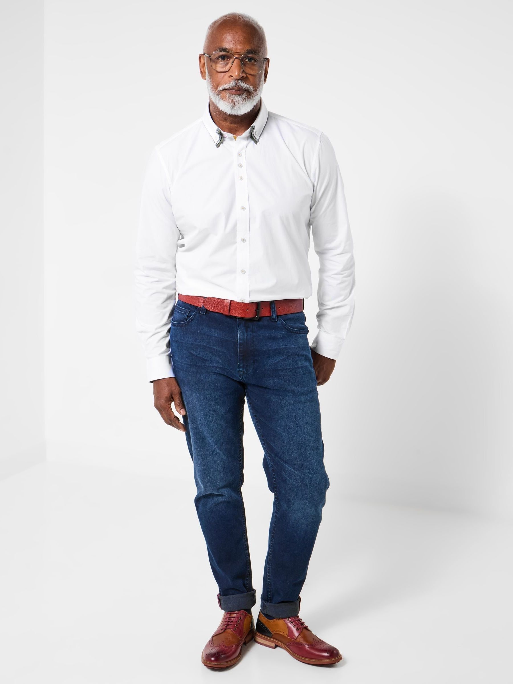 Buy Joe Browns White Contrast Trim Triple Collar Shirt from