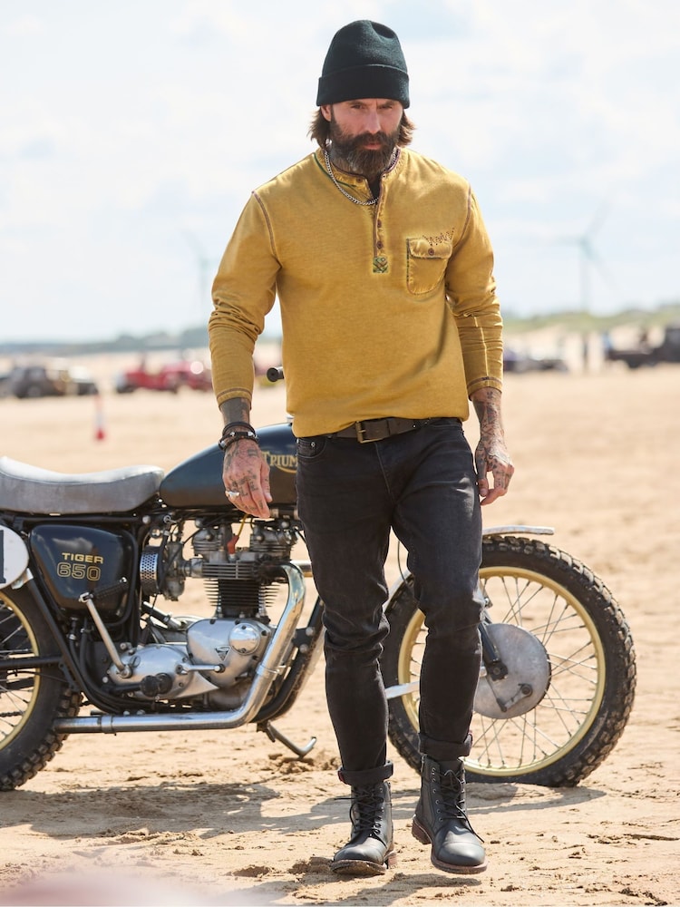 Joe Browns Yellow Pocketed Long Sleeve Henley T-Shirt - Image 1 of 7