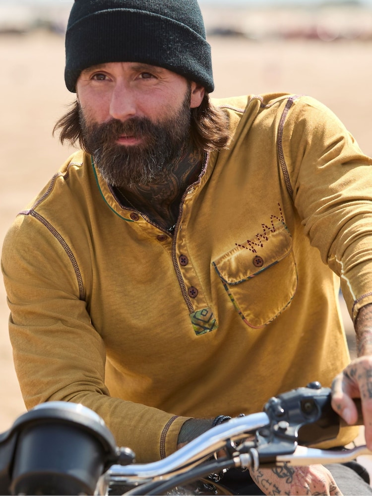 Joe Browns Yellow Pocketed Long Sleeve Henley T-Shirt - Image 2 of 7