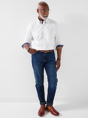 Joe Browns White Blue Printed Trim Double Collar Shirt - Image 3 of 6