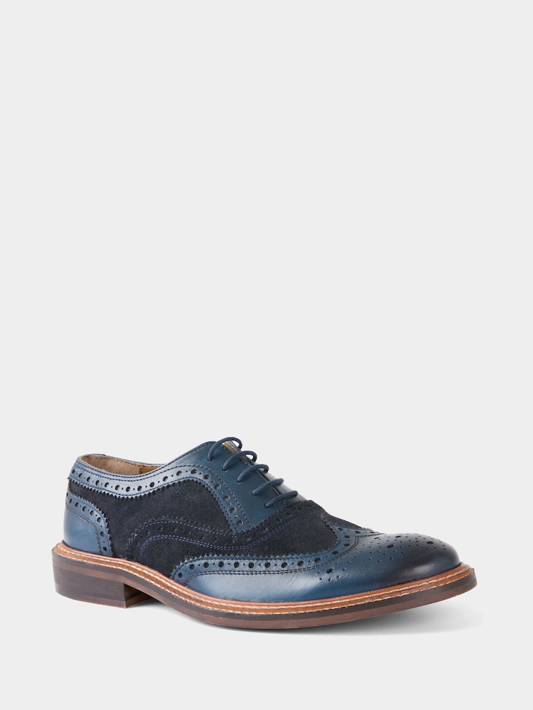 Joe Browns Blue Double Stitched Leather Brogues - Image 2 of 4