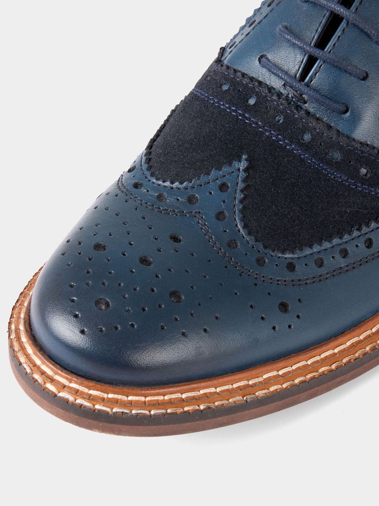 Joe Browns Blue Double Stitched Leather Brogues - Image 4 of 4
