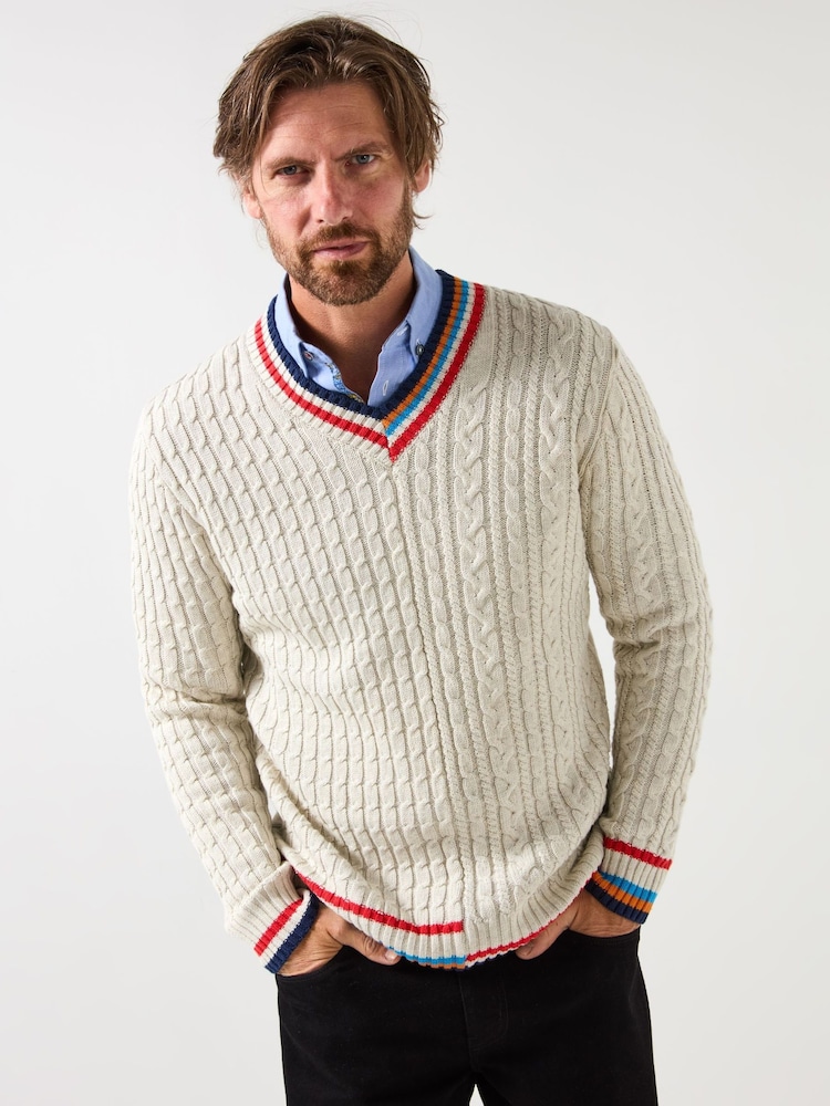 Joe Browns Cream V-Neck Cable Jumper - Image 2 of 7 Joe Browns Cream V-Neck Cable Jumper - Image 2 of 7