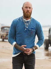 Joe Browns Blue Indigo Washed Henley T-Shirt - Image 1 of 7