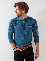 Joe Browns Blue Indigo Washed Henley T-Shirt - Image 2 of 7