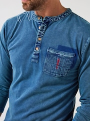 Joe Browns Blue Indigo Washed Henley T-Shirt - Image 3 of 7