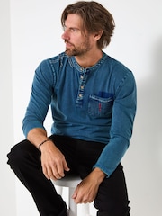 Joe Browns Blue Indigo Washed Henley T-Shirt - Image 5 of 7