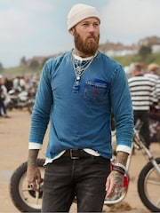 Joe Browns Blue Indigo Washed Henley T-Shirt - Image 6 of 7