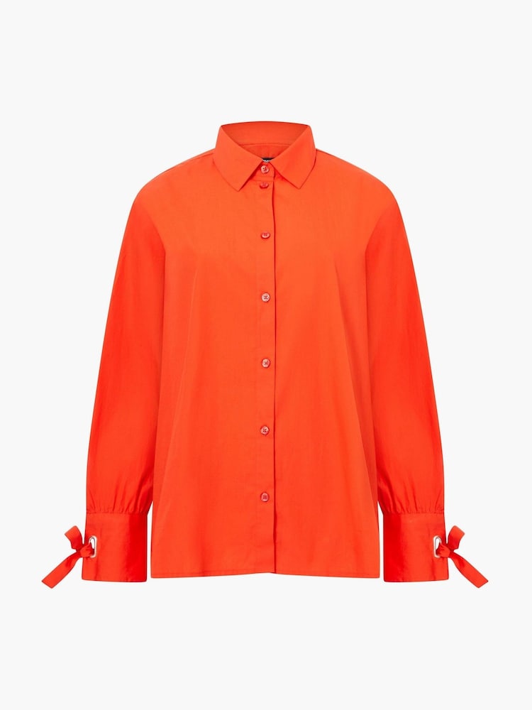 French Connection Orange Cambria Cotton Tie Up Bow Shirt - Image 1 of 1