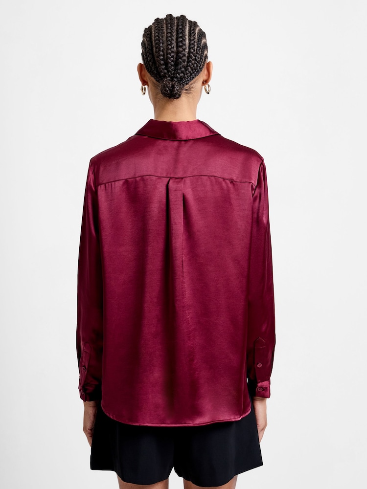 French Connection Red Irina Satin Long Sleeves Shirt - Image 5 of 5 French Connection Red Irina Satin Long Sleeves Shirt - Image 5 of 5
