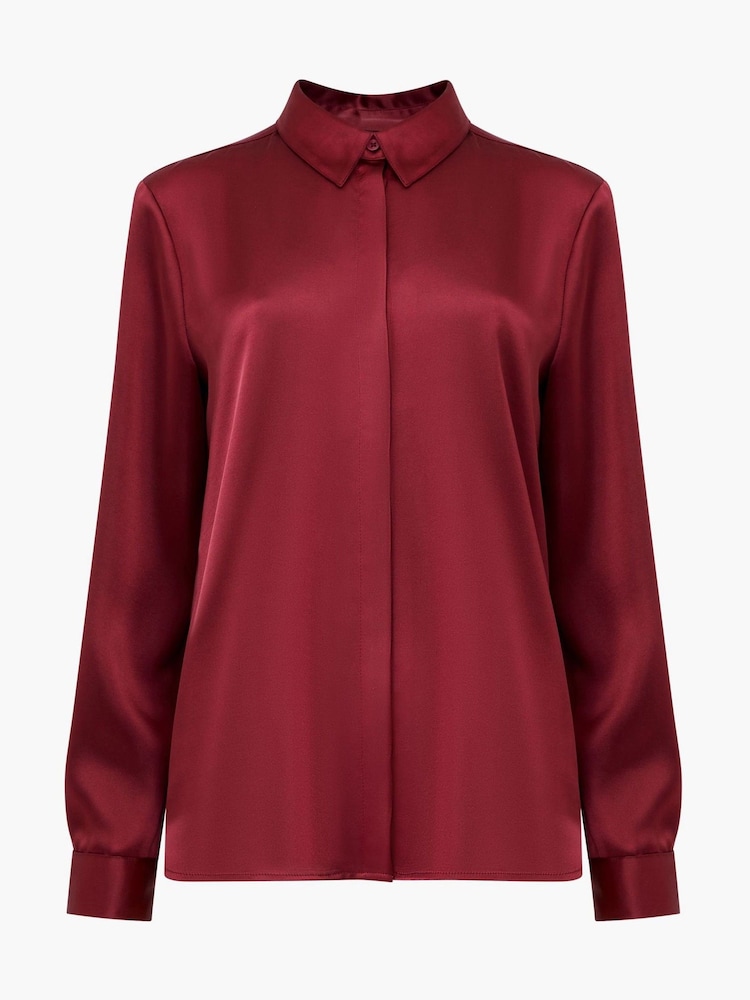 French Connection Red Irina Satin Long Sleeves Shirt - Image 6 of 6 French Connection Red Irina Satin Long Sleeves Shirt - Image 6 of 6