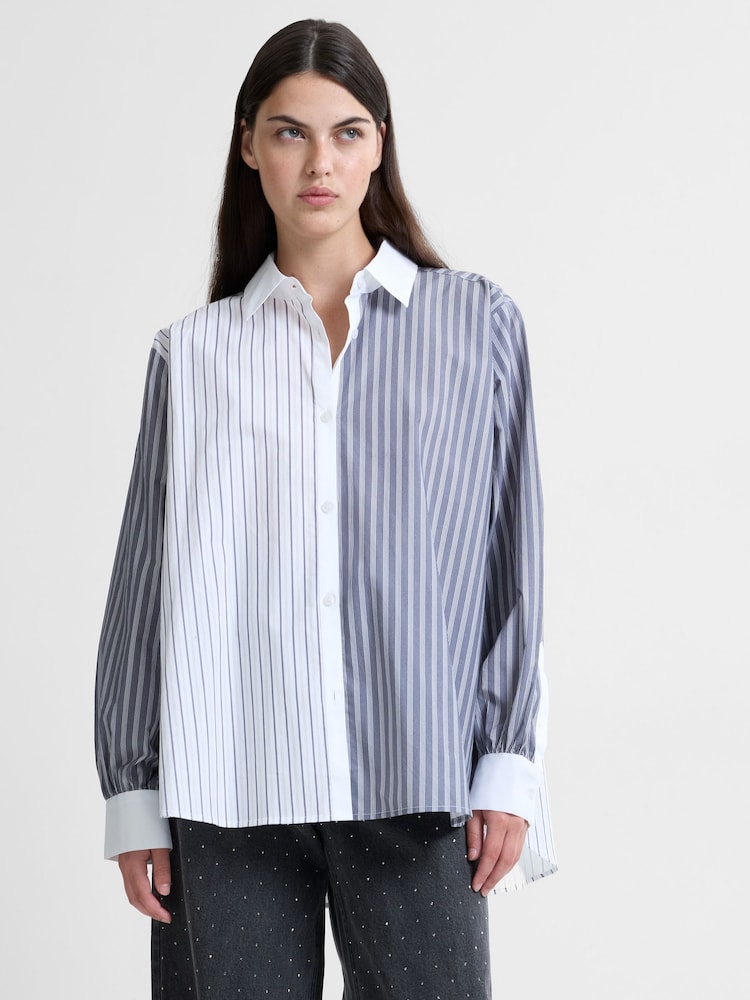 French Connection White Cambria Cotton Striped Shirt - Image 1 of 6 French Connection White Cambria Cotton Striped Shirt - Image 1 of 6
