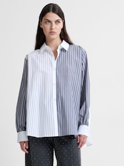 French Connection White Cambria Cotton Striped Shirt - Image 4 of 6