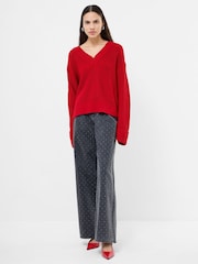 French Connection Red Joss Long Sleeves V-Neck Jumper - Image 1 of 4