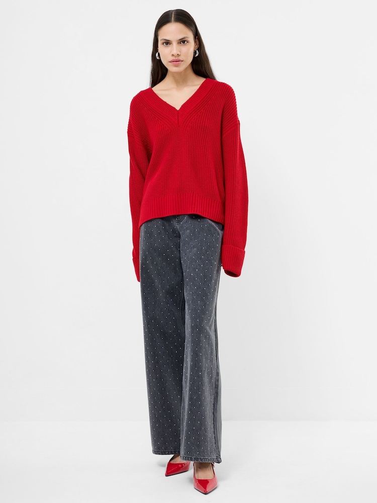 French Connection Red Joss Long Sleeves V-Neck Jumper - Image 1 of 4