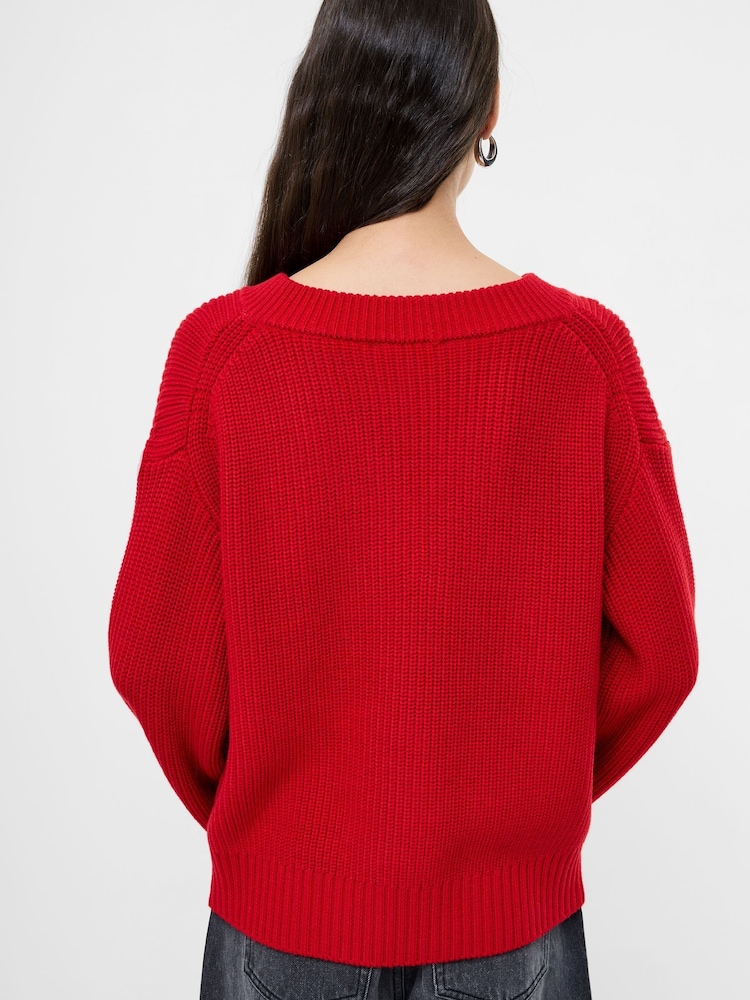 French Connection Red Joss Long Sleeves V-Neck Jumper - Image 2 of 4