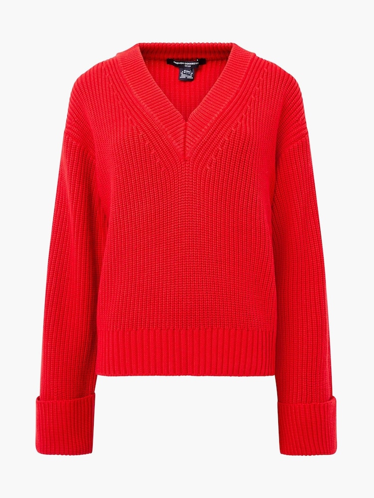 French Connection Red Joss Long Sleeves V-Neck Jumper - Image 4 of 4