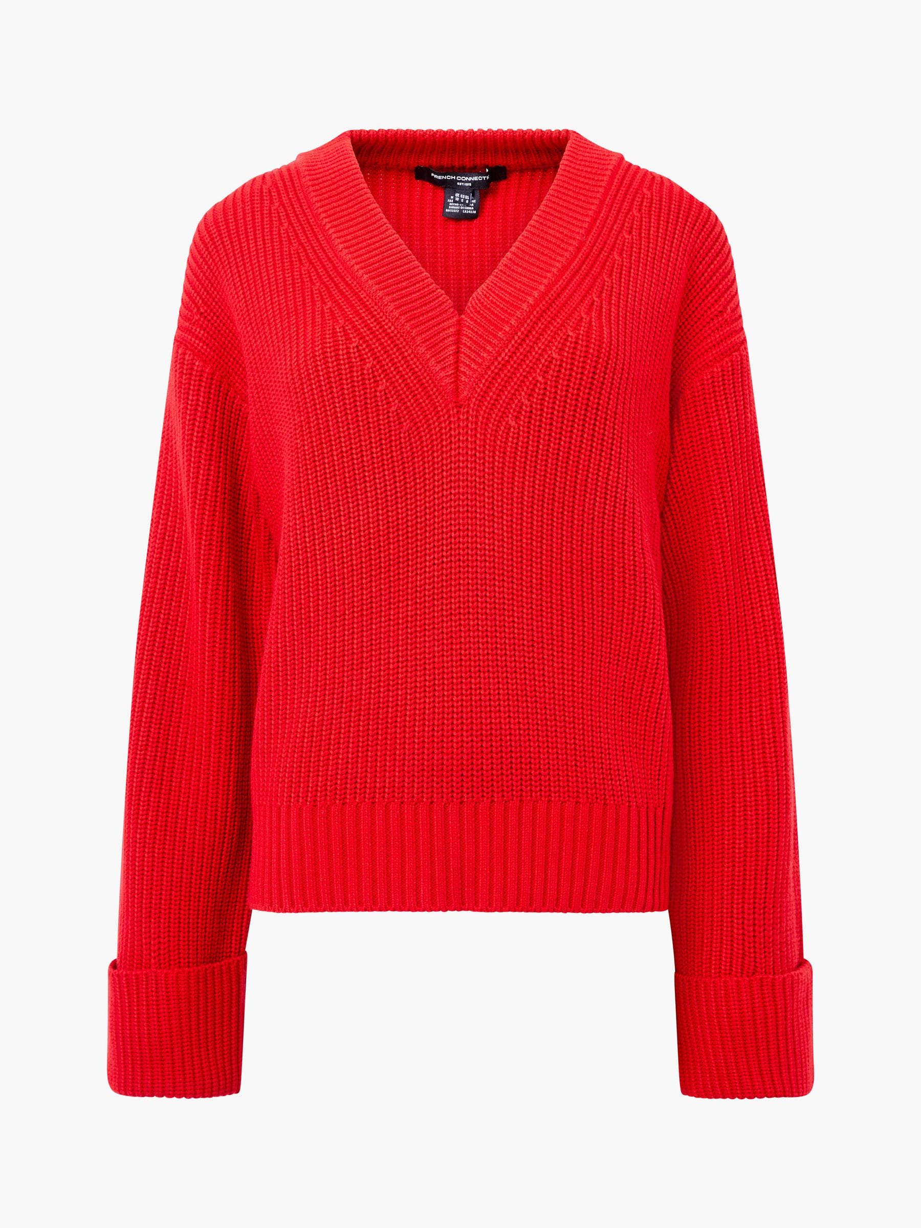 Buy French Connection Red Joss Long Sleeves V-Neck Jumper from