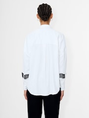 French Connection Natural Candice Satin Lace Mix Long Sleeve Shirt - Image 2 of 6