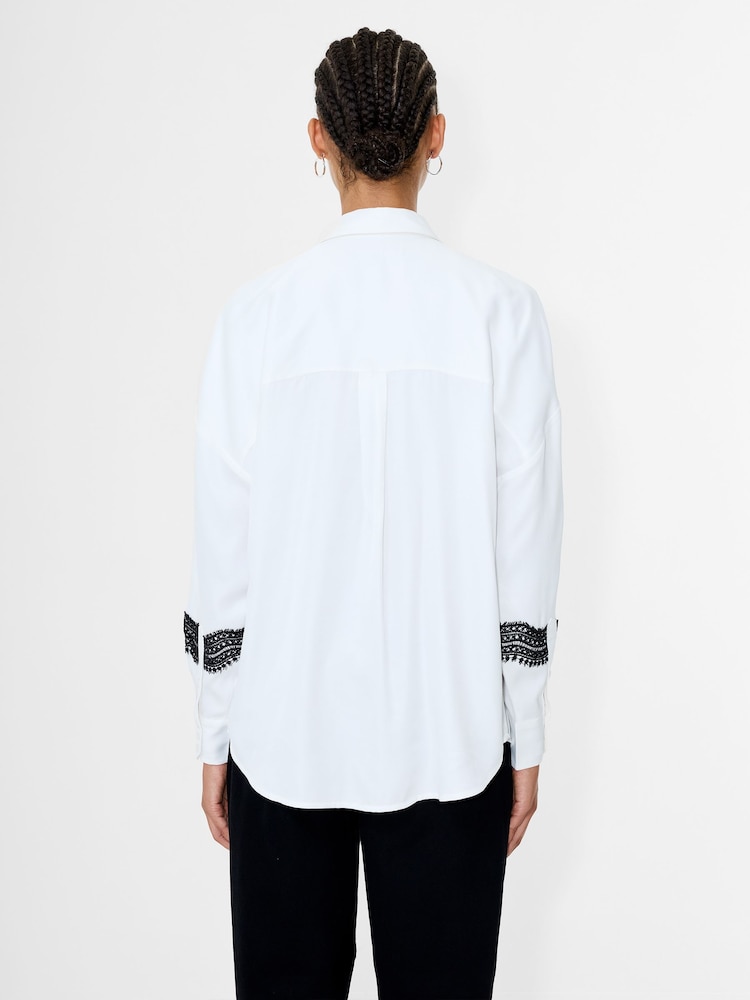 French Connection Natural Candice Satin Lace Mix Long Sleeve Shirt - Image 2 of 6 French Connection Natural Candice Satin Lace Mix Long Sleeve Shirt - Image 2 of 6