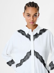 French Connection Natural Candice Satin Lace Mix Long Sleeve Shirt - Image 3 of 6