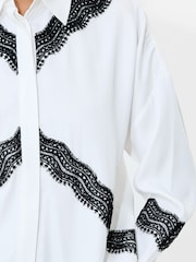 French Connection Natural Candice Satin Lace Mix Long Sleeve Shirt - Image 4 of 6