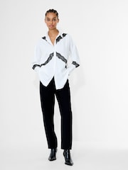 French Connection Natural Candice Satin Lace Mix Long Sleeve Shirt - Image 5 of 6