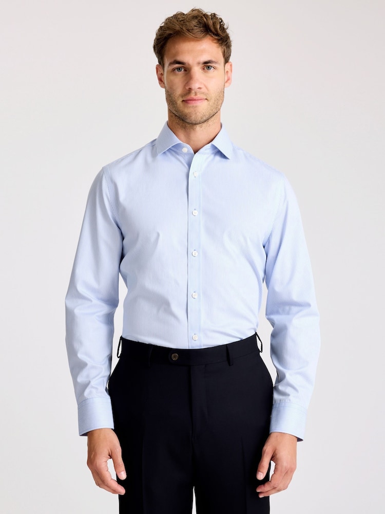 MOSS Tailored Fit Sky Blue Stripe Non Iron Shirt - Image 1 of 3 MOSS Tailored Fit Sky Blue Stripe Non Iron Shirt - Image 1 of 3