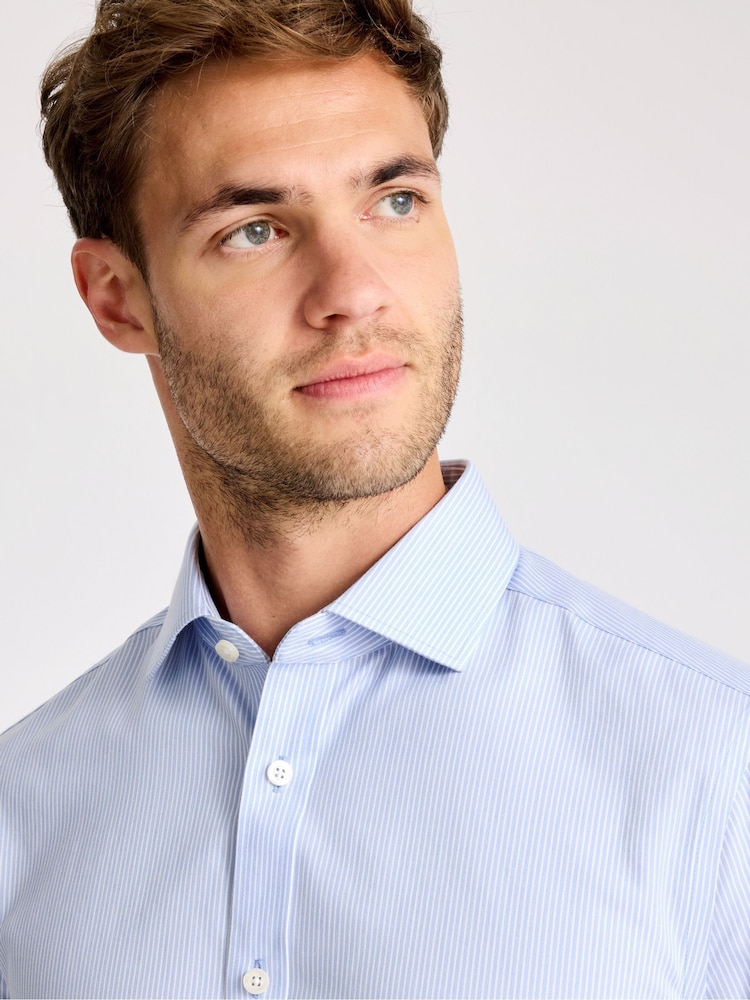 MOSS Tailored Fit Sky Blue Stripe Non Iron Shirt - Image 2 of 3 MOSS Tailored Fit Sky Blue Stripe Non Iron Shirt - Image 2 of 3