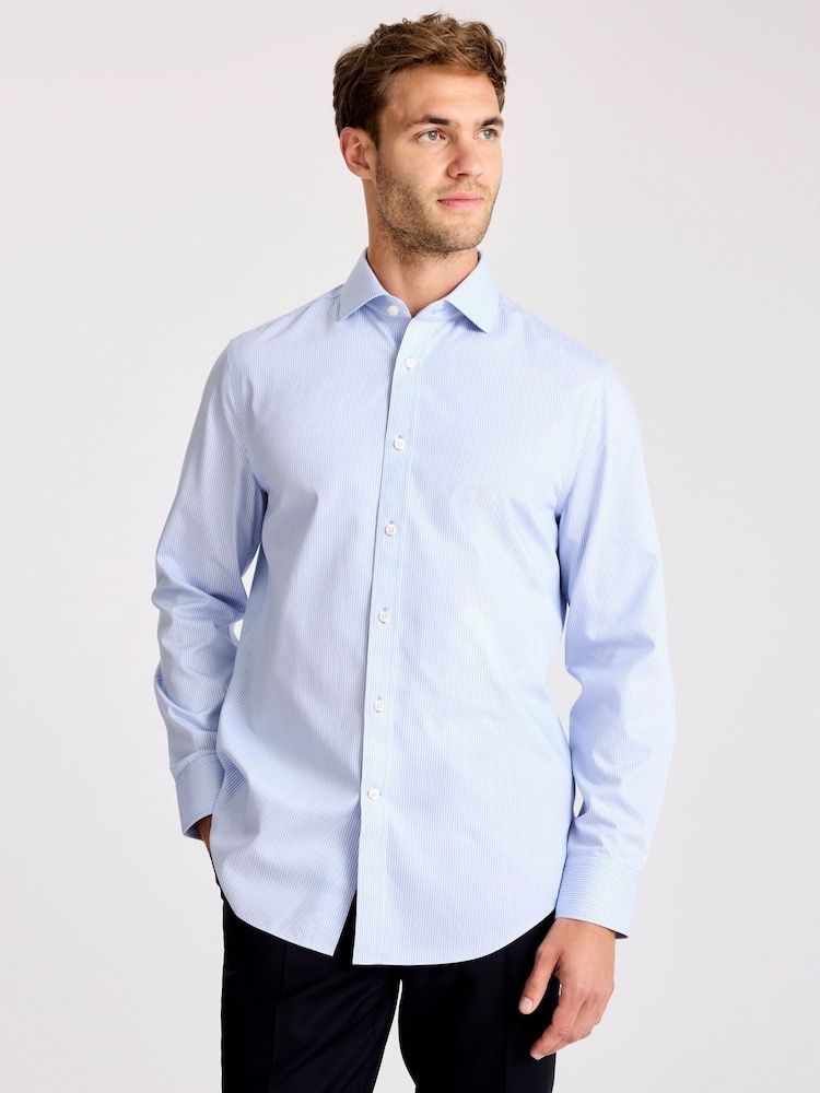 MOSS Tailored Fit Sky Blue Stripe Non Iron Shirt - Image 3 of 3 MOSS Tailored Fit Sky Blue Stripe Non Iron Shirt - Image 3 of 3