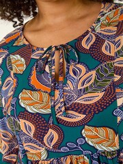 Roman Blue Curve Floral Gathered Tie Front Blouse - Image 6 of 6