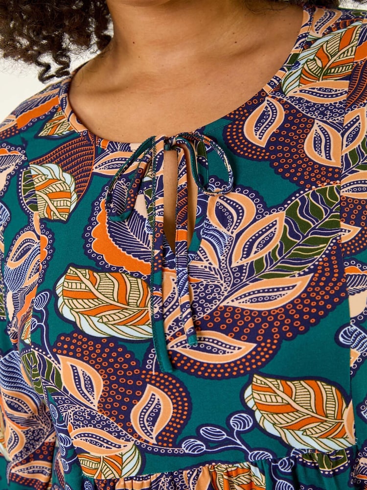 Roman Blue Curve Floral Gathered Tie Front Blouse - Image 6 of 6 Roman Blue Curve Floral Gathered Tie Front Blouse - Image 6 of 6