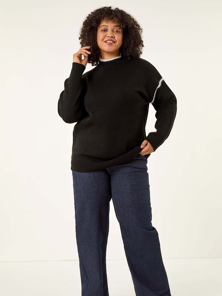 Roman Black Curve Trim Detail Knit Jumper - Image 1 of 5 Roman Black Curve Trim Detail Knit Jumper - Image 1 of 5