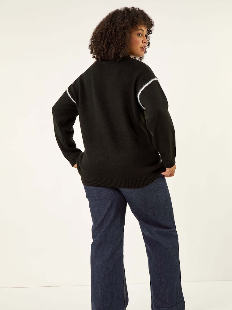 Roman Black Curve Trim Detail Knit Jumper - Image 2 of 5 Roman Black Curve Trim Detail Knit Jumper - Image 2 of 5
