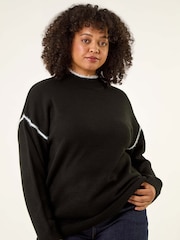 Roman Black Curve Trim Detail Knit Jumper - Image 3 of 5