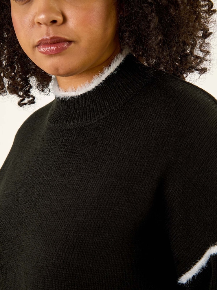 Roman Black Curve Trim Detail Knit Jumper - Image 5 of 5 Roman Black Curve Trim Detail Knit Jumper - Image 5 of 5