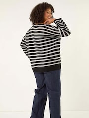 Roman Black Curve Crochet Stripe Knit Jumper - Image 3 of 5