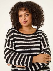 Roman Black Curve Crochet Stripe Knit Jumper - Image 4 of 5