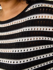 Roman Black Curve Crochet Stripe Knit Jumper - Image 5 of 5