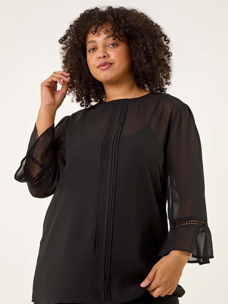 Roman Black Curve Pintuck Pleat Blouse - Image 1 of 5