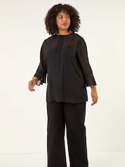 Roman Black Curve Pintuck Pleat Blouse - Image 2 of 5