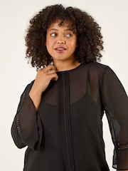 Roman Black Curve Pintuck Pleat Blouse - Image 4 of 5
