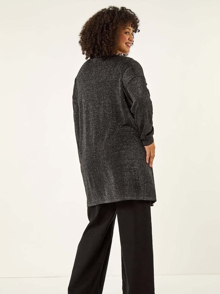 Roman Black Curve Hotfix Longline Knit Cardigan - Image 2 of 5 Roman Black Curve Hotfix Longline Knit Cardigan - Image 2 of 5
