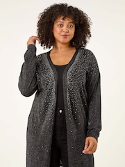 Roman Black Curve Hotfix Longline Knit Cardigan - Image 3 of 5
