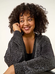 Roman Black Curve Hotfix Longline Knit Cardigan - Image 4 of 5