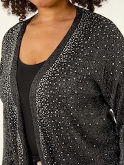 Roman Black Curve Hotfix Longline Knit Cardigan - Image 5 of 5