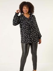 Roman Black Curve Polka Dot Ruffle Blouse - Image 2 of 5