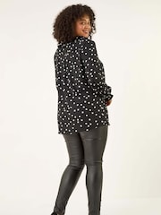 Roman Black Curve Polka Dot Ruffle Blouse - Image 3 of 5